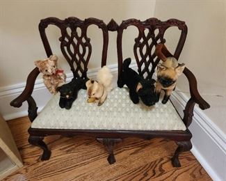 Doll Settee and Vintage Plush Toys