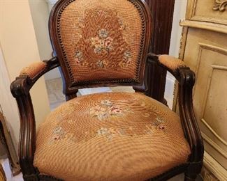 Vintage French Provincial Needlepoint Accent Chair