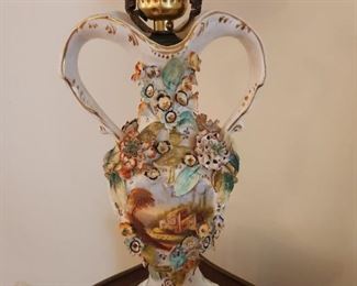 English Flower Encrusted Porcelain Lamp
