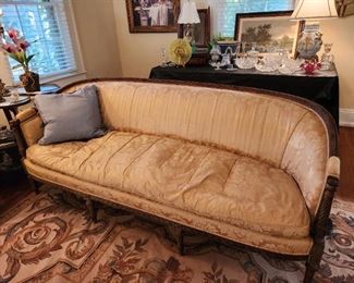 Vintage Elegant French Louis XVI Style Sofa with Hand Carved Frame and  Down Filled Cushion