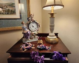 Porcelain Mantel Clock with Embellished with Cherub and Floral Details
