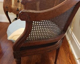 Vintage Carved Cane Back Barrel Chair