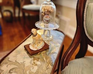 Antique Accent Table with Embroidered Silk Under Glass