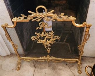 Vintage Brass French Rococo Revival Fireplace Screen