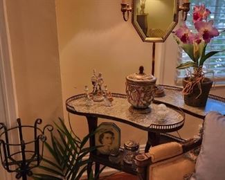 Antique French Ormulu Mounted French Marble Top Kidney Shaped Accent Table-- Pair Available