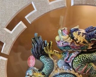 Framed Ceramic Foo Dog 