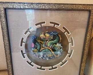 Framed Ceramic Foo Dog 