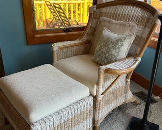 Two toned wicker chair and ottoman