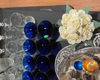 Lovely blue and white crystal glassware