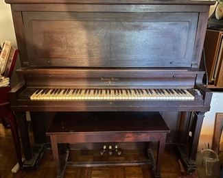 Antique Upright Piano by Becker Brothers with Bench 