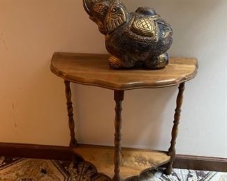 Wooden Hall Table and Ceramic Elephant