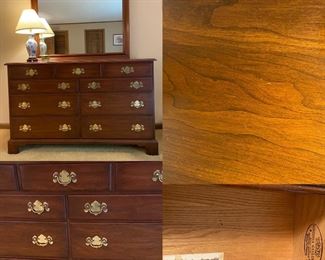 Virgina Galleries Furniture by Henkel-Harris solid Wild Black Cherry Dresser with matching Mirror