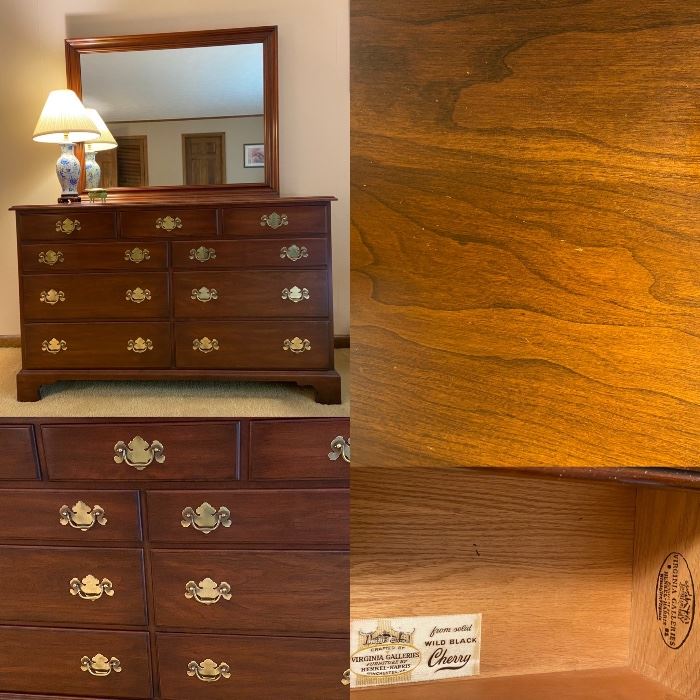 Virgina Galleries Furniture by Henkel-Harris solid Wild Black Cherry Dresser with matching Mirror
