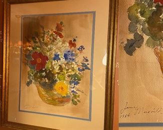 Signed Original 1984 Framed Floral Watercolor 