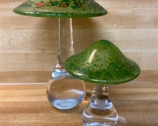 Vintage Glass Paperweight Mushrooms 