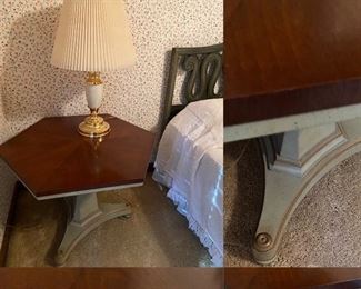 Vintage solid Wood hexagonal French Provincial Accent Table stained top