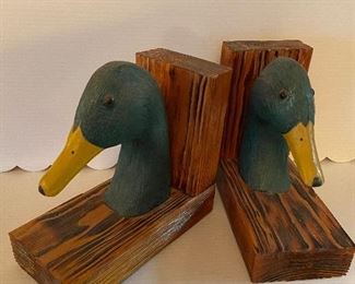Vintage handmade Wooden Duck Book Ends