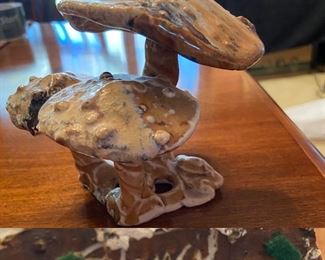 Signed Handmade Pottery Mushrooms 