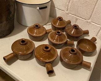 Vintage earth brown pottery ONION Soup bowls