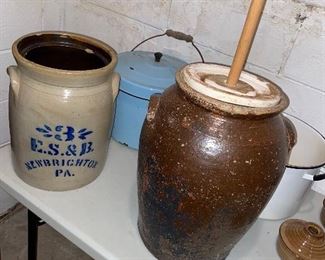 no 2 ES&B Newbrighten PA Stoneware crock, Very good condition! Large Brown (unmarked) butter churn