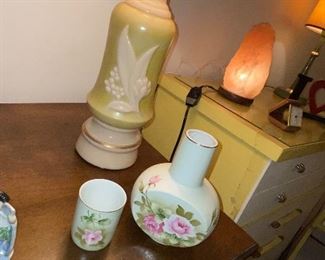 Aladdin glass floor lamp, vintage,bedside carafe and tumbler (for the midnight thirst)