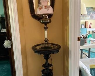 VICTORIAN TABLE WITH CONVERTED OIL LAMP