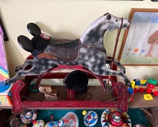 ANTIQUE ROCKING HORSE WITH LEATHER SADDLE