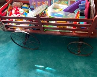 ANTIQUE WOOD WAGON WITH STEEL WHEELS