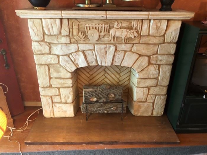 Rare 3pcs  1950's fibre-glass country western fireplace mantel, must go!