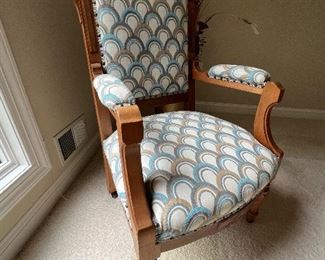 Antique Eastlake Style Carved Walnut Upholstered Parlor Chair 