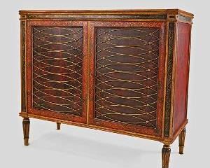 Louis XVI Style Leather Wrapped 2 Door Cabinet Stand