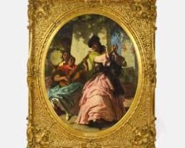 John Phillip RA "A Gypsy Dance" Large Gilt Framed 1857 Oil Painting