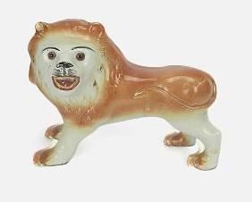 Early 20th Century English Staffordshire Porcelain Standing Lion Figurine