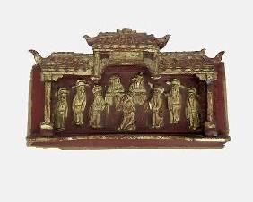 Antique Chinese Carved Hand Painted Gilt Wood Panel
