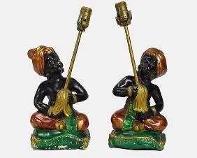 Pair of Mid-Century Nubian Blackamoor Genie Lamps