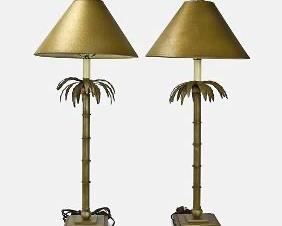 Pair of Vintage Bronze Palm Tree Lamps Hollywood Regency Style