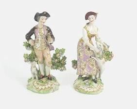 19th Century Pair of Chelsea Derbey Porcelain Flower Gatherer Figures