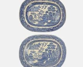 Pair of Staffordshire Blue Willow Serving Platters