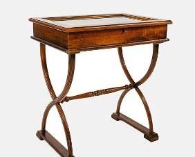 Antique Vitrine Solid Inlaid Beech Mirrored Display Table