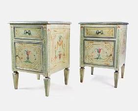 20th Century Italian Venetian Hand Painted One Drawer Over Door Side End Tables