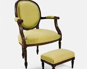 Late 19th Century French Louis XVI Style Armchair and Ottoman