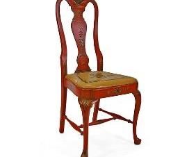 20th Century Thomas Wilson Queen Ann Chinoiserie Painted Salmon Chair