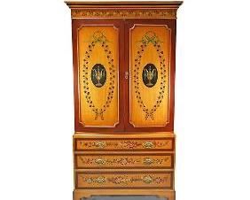 20th Century Edwardian Style Hand Painted Satin Wood Media Armoire Julia Gray