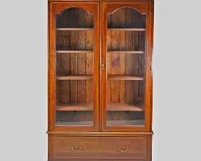 20th Century Bench Made Banded Two Door Glass Front Bookcase
