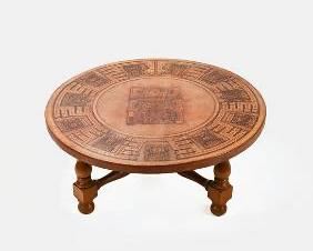 Angel Pazmino MCM Tooled Leather and Wood Round Coffee Table