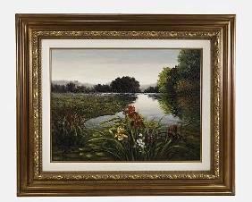 Paul, K. Oil on Canvas Impressionist Landscape in Gilt Wood Frame