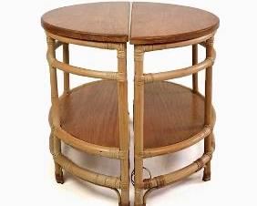 Art Deco Bamboo Rattan Half Side Tables