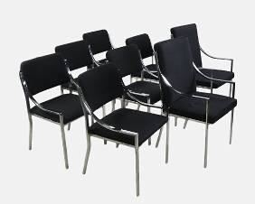Retro 1970s Chrome Square Tube Dining Chairs with Black Upholstered Seats