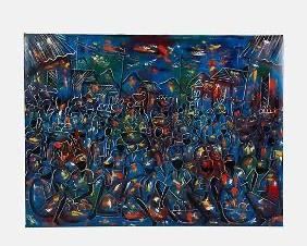 Pierre Signed Oil on Canvas of Haitian Crowd