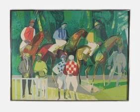 Camille Hilaire Signed Jockey Color Lithograph on Paper. Numbered 37/260